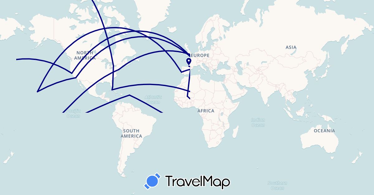 TravelMap itinerary: driving in Australia, Canada, China, Cuba, Spain, France, United Kingdom, Greece, Indonesia, Italy, Japan, Mali, Portugal, Russia, Seychelles, United States, South Africa (Africa, Asia, Europe, North America, Oceania)